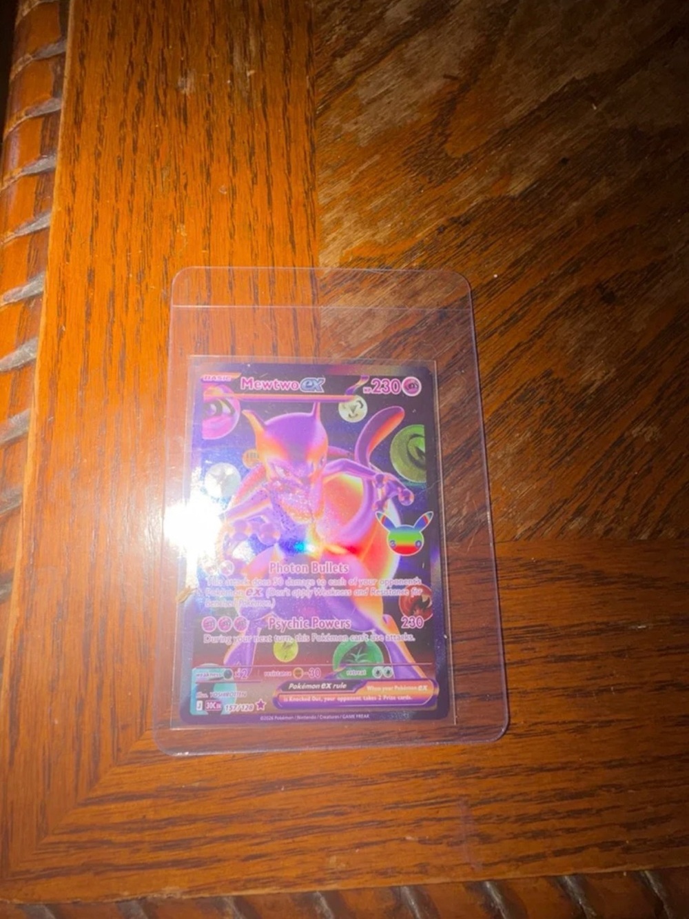 Pokemon Mewtwo EX Holographic Card - Purple Pink Highlights